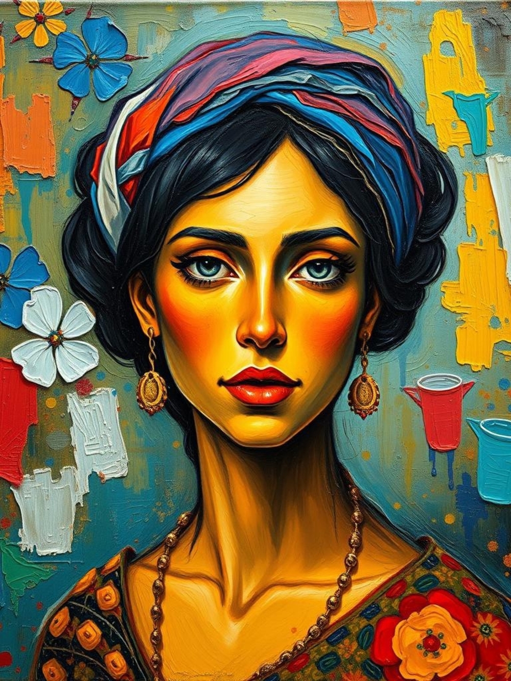 Vibrant Portrait Painting Wall Art - Multicolor